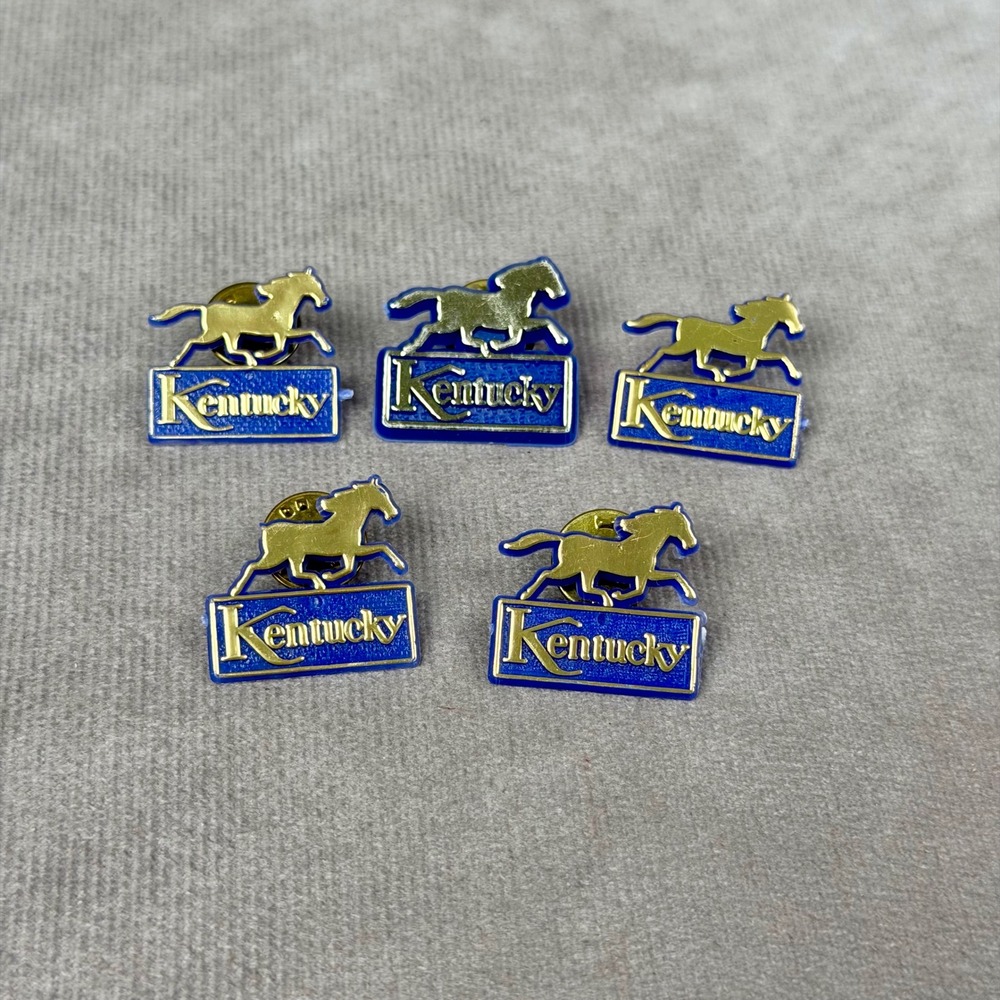 Vintage Kentucky Derby Horse Racing Lapel Pins Blue Gold Equestrian Lot of 5